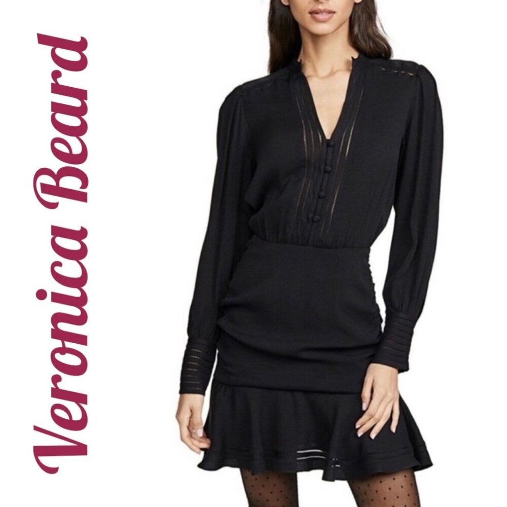 VERONICA BEARD SARASOTA MINI DRESS LBD LONG SLEEVE RUCHED MINIMALIST POLISHED  2
